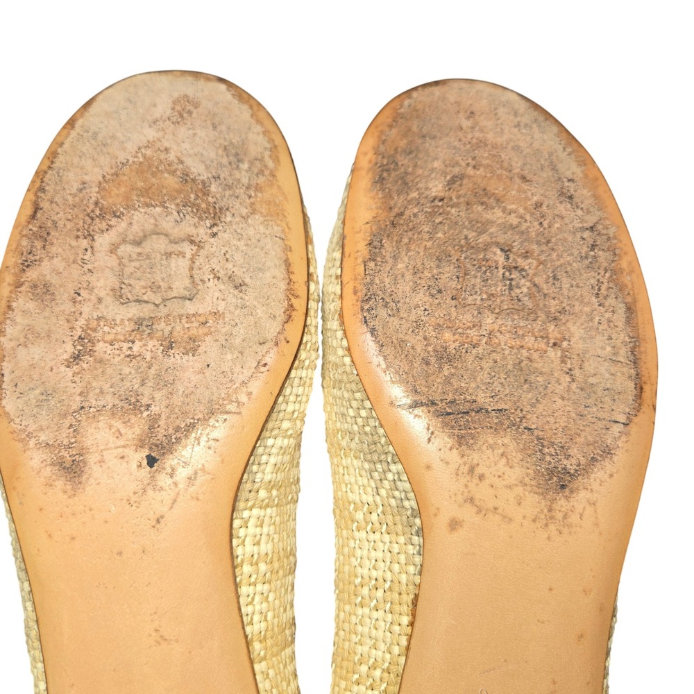 Stuart Weitzman Beige Woven Straw Raffia Ballet Flats Bow Accent Size 7.5M - Picture 6 of 12